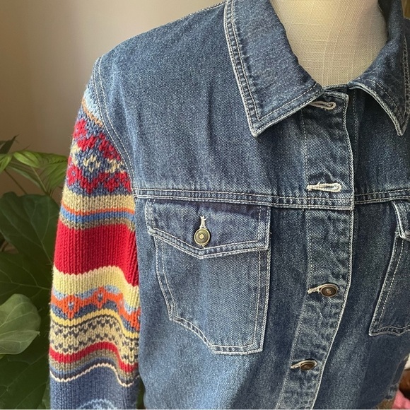 David Brooks Vintage Denim and Southwestern Sweater Jacket - Picture 3 of 12